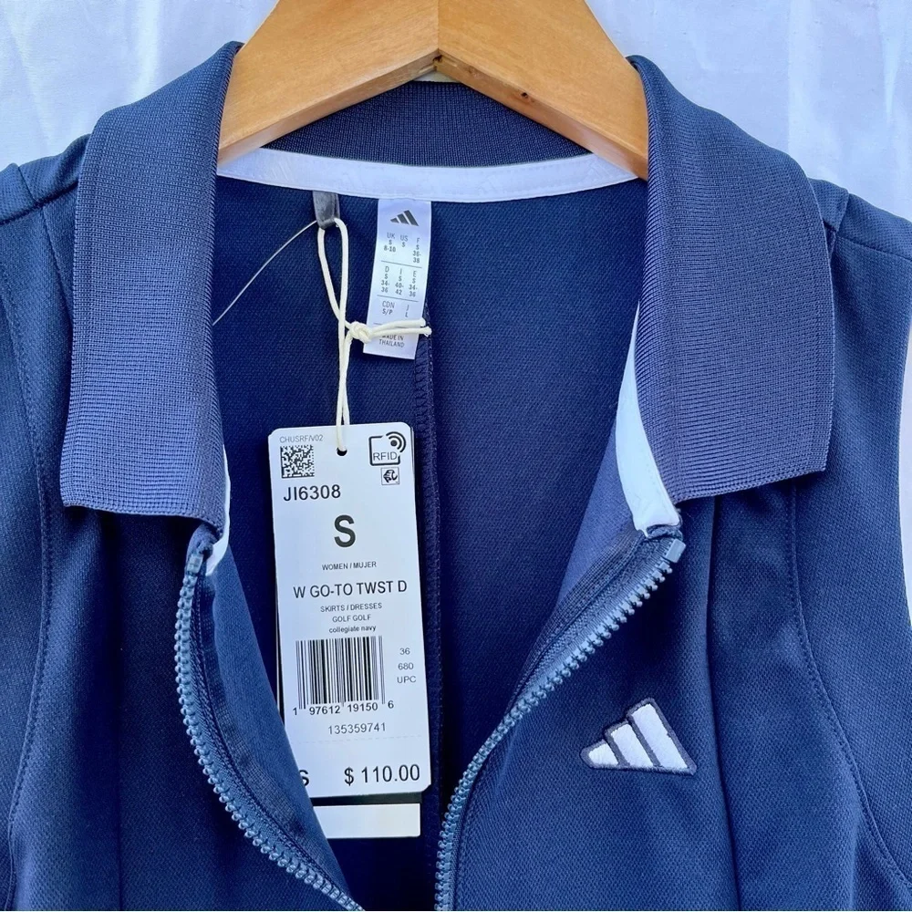 ADIDAS | NWT WOMEN’S GOLF GO-TO TWIST DRESS IN COLLEGIATE NAVY BLUE SMALL